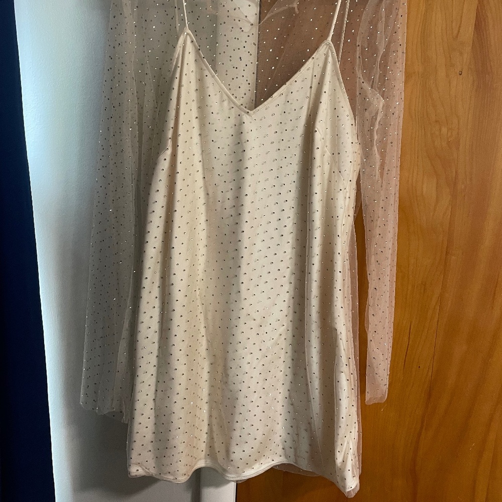 Zara Cream Mini Dress with Sheer Overlay